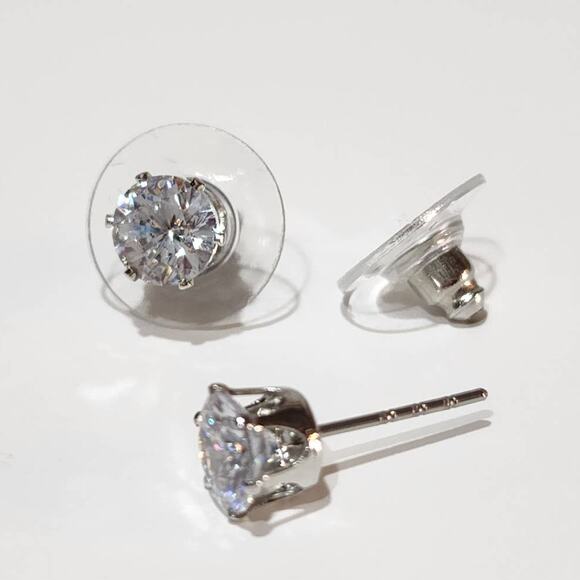 Silver Round Cut Brilliant Cubic Zirconia 2 CTW Stud Earrings - Picture 9 of 11